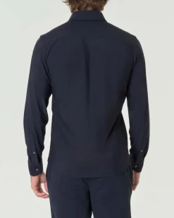 Camicia Pellizzari blu a tinta unita slim-fit in tessuto tecnico con colletto aperto alla francese