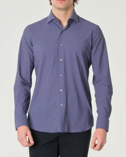 Camicia Pellizzari blu indaco slim-fit in tessuto tecnico con micro-fantasia
