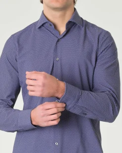 Camicia Pellizzari blu indaco slim-fit in tessuto tecnico con micro-fantasia