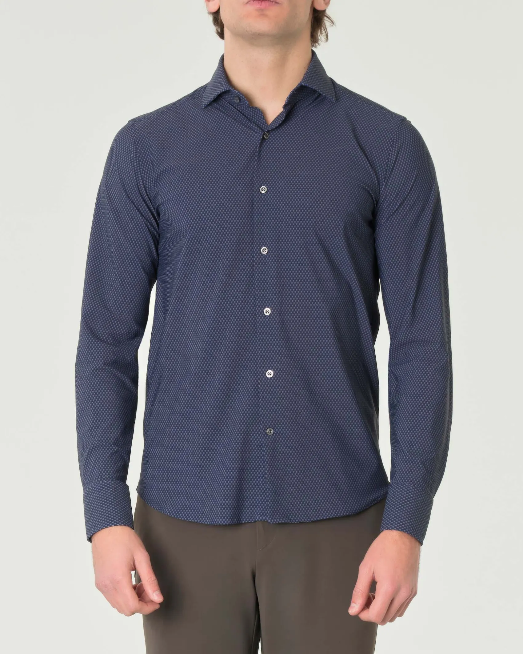 Camicia Pellizzari blu notte slim-fit in tessuto tecnico con micro-fantasia