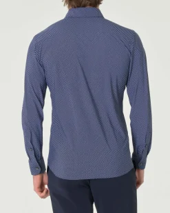 Camicia Pellizzari blu slim-fit in tessuto tecnico con micro-fantasia a pois azzurri