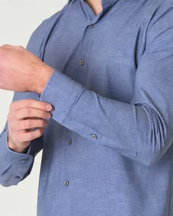 Camicia Pellizzari blu slim-fit in tessuto tecnico effetto chambray
