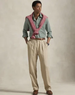 Camicia Polo Ralph Lauren custom-fit in popeline di cotone stretch a fantasia vichy bianco e verde con colletto button-down