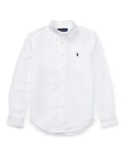 Camicia Polo Ralph Lauren button down bianca in Oxford di cotone con logo pony blu