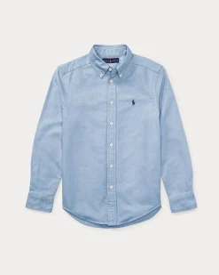 Camicia Polo Ralph Lauren azzurra Oxford in cotone con logo pony blu