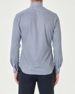 Camicia Re-Do It bianca con micro fantasia blu in tessuto tecnico stretch