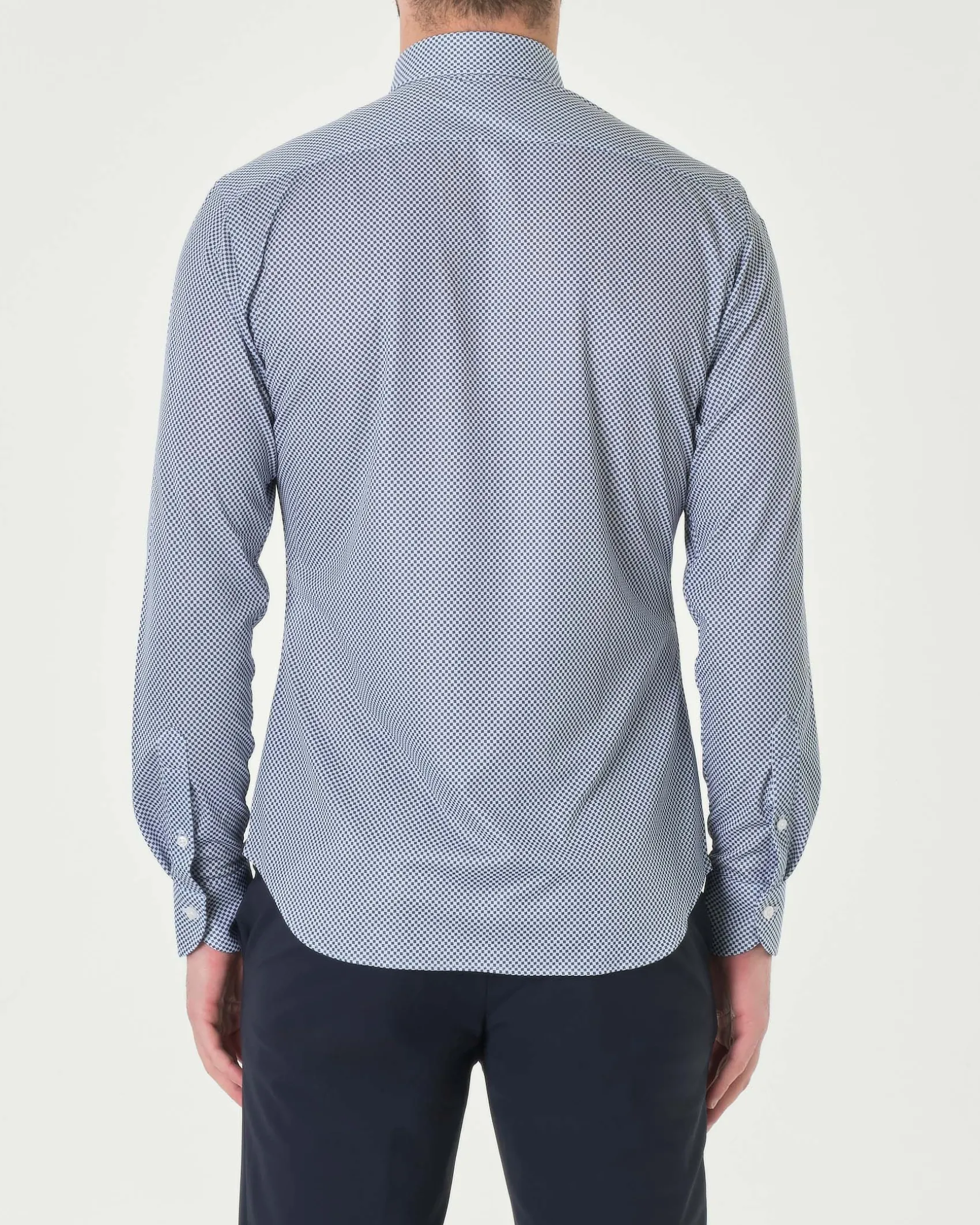 Camicia Re-Do It bianca con micro fantasia blu in tessuto tecnico stretch