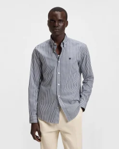 Camicia Roan Boss a righe bianche e blu in cotone stretch con colletto button-down