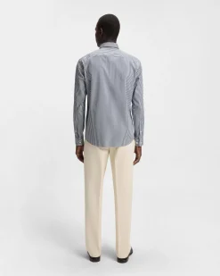 Camicia Roan Boss a righe bianche e blu in cotone stretch con colletto button-down