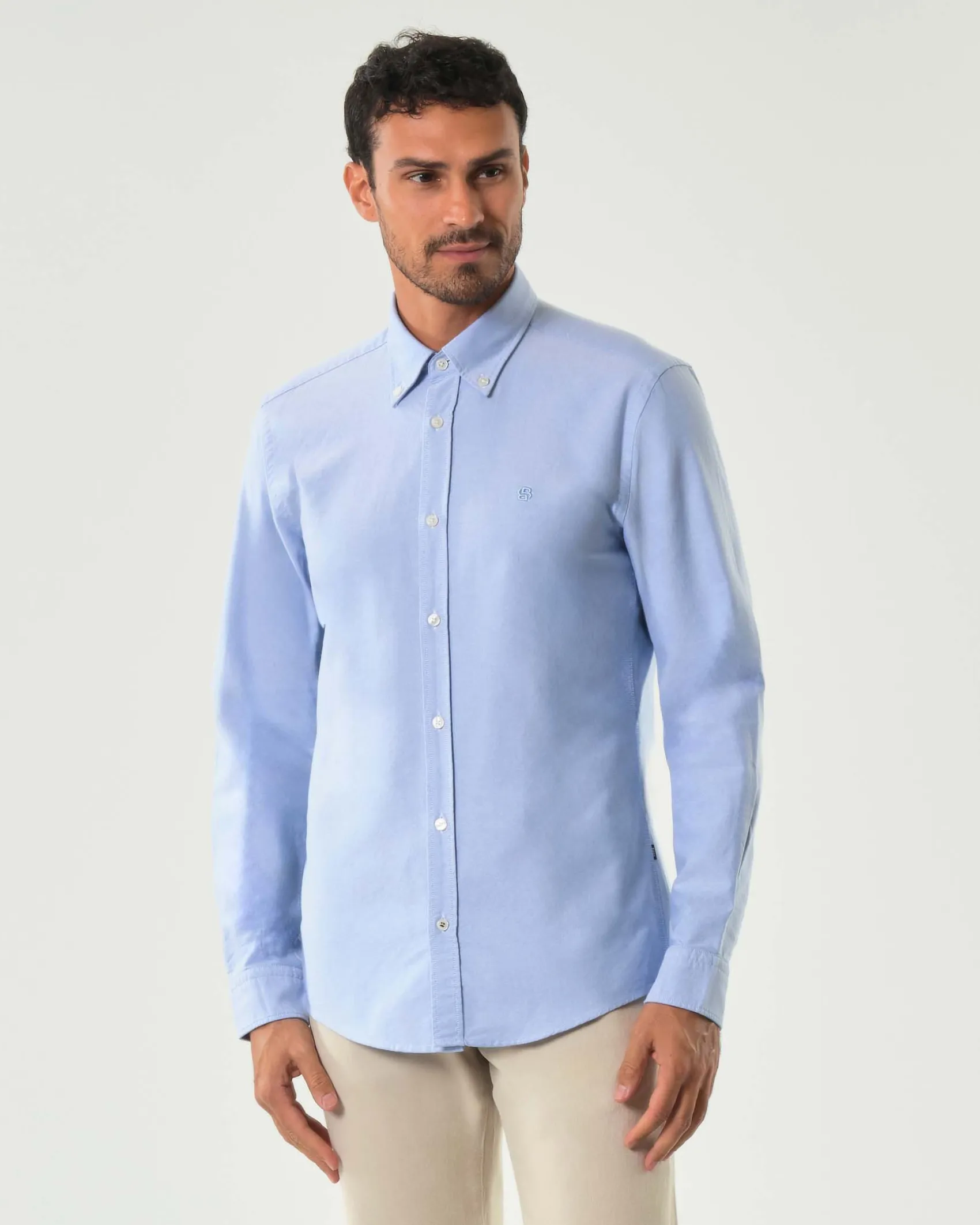 Camicia Roan Boss azzurra in puro Oxford di cotone con colletto button-down