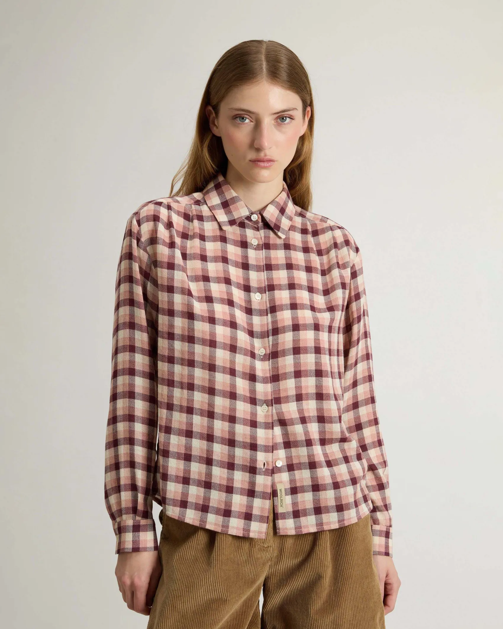 Camicia rosa Woolrich a fantasia check bordeaux in garza di misto viscosa