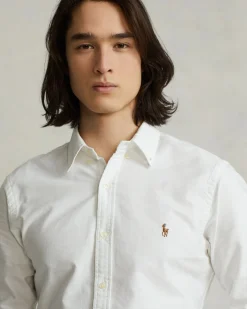 Camicia slim Polo Ralph Lauren bianca in Oxford con colletto button-down e logo ricamato sul petto