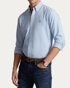 Camicia slim Polo Ralph Lauren azzurra in Oxford con colletto button-down e logo ricamato sul petto