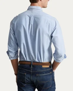 Camicia slim Polo Ralph Lauren azzurra in Oxford con colletto button-down e logo ricamato sul petto