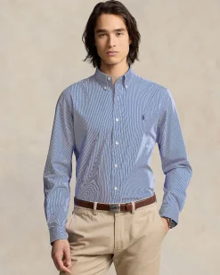 Camicia slim Polo Ralph Lauren bastoncino a righe bianche e blu in popeline di cotone stretch con colletto button-down