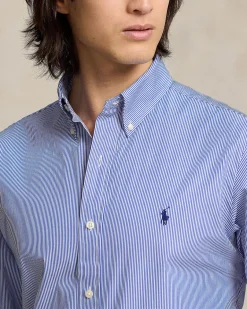 Camicia slim Polo Ralph Lauren bastoncino a righe bianche e blu in popeline di cotone stretch con colletto button-down