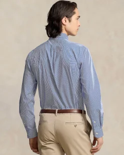Camicia slim Polo Ralph Lauren bastoncino a righe bianche e blu in popeline di cotone stretch con colletto button-down