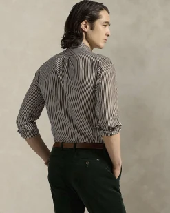 Camicia slim-fit Polo Ralph Lauren a righe bianche e marroni in popeline di cotone stretch con colletto button-down