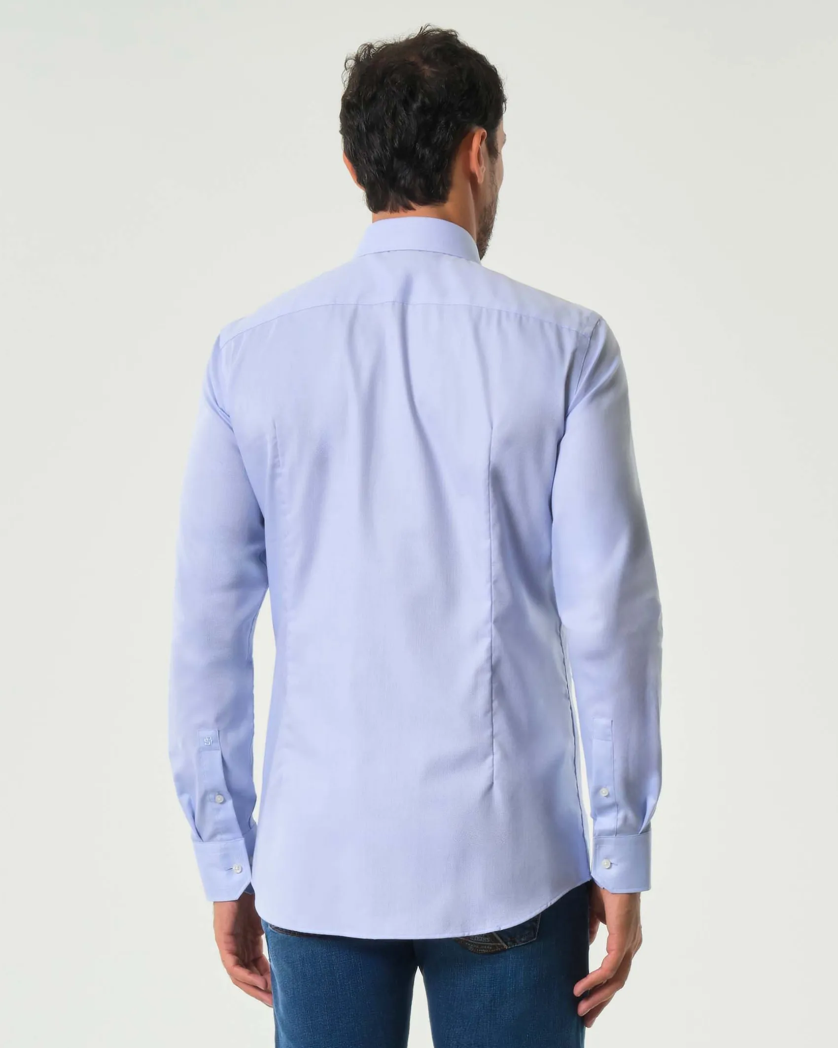 Camicia Spread Boss azzurra in puro cotone Oxford con colletto aperto alla francese