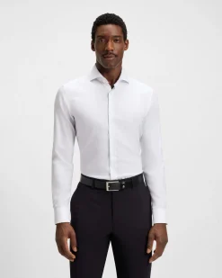Camicia Spread Boss bianca in puro cotone Oxford con colletto aperto alla francese