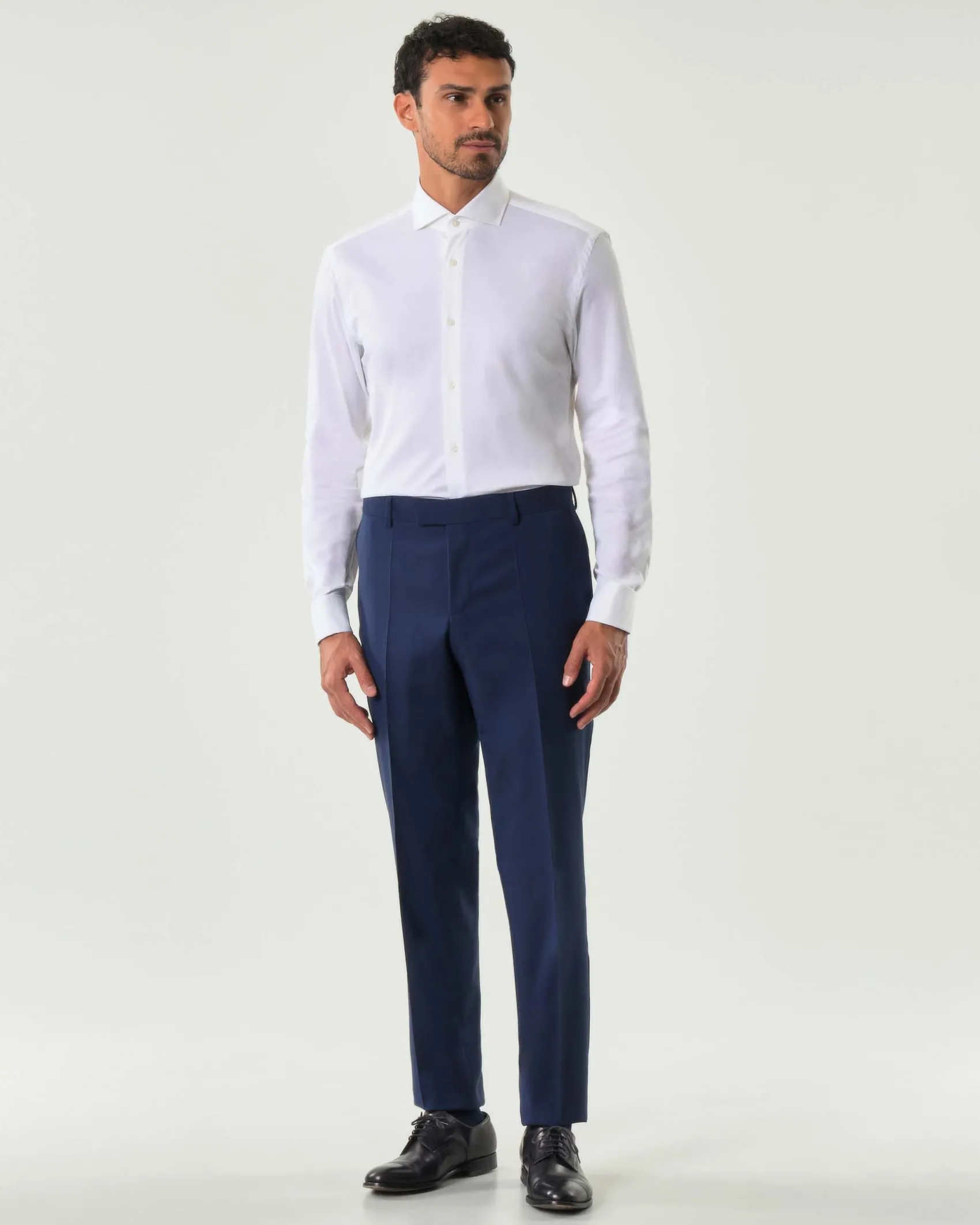 Camicia Spread Boss bianca in micro piquè di cotone stretch con colletto aperto alla francese e polso doppio