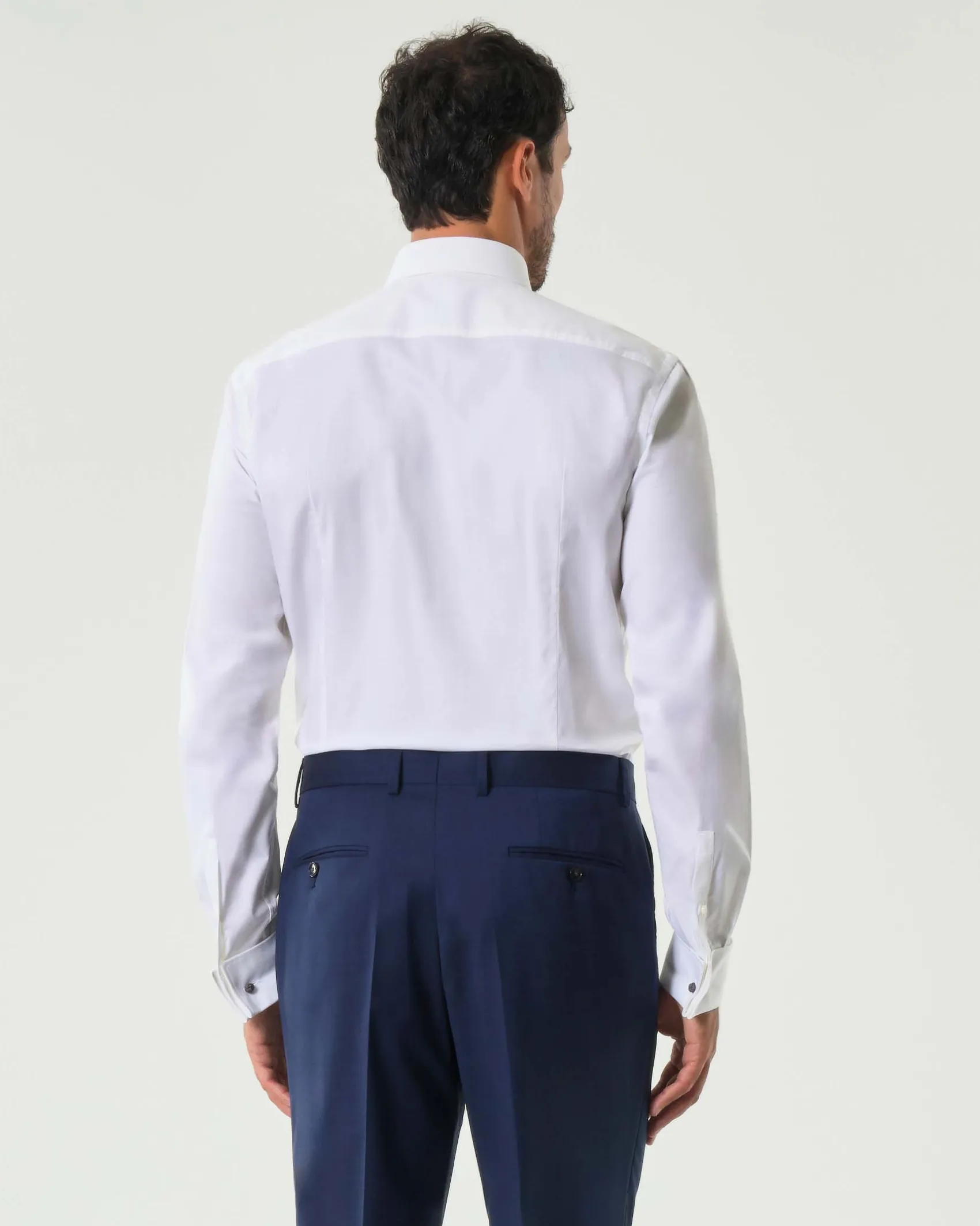 Camicia Spread Boss bianca in micro piquè di cotone stretch con colletto aperto alla francese e polso doppio