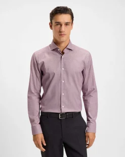 Camicia Spread Boss bordeaux in cotone stretch micro pied de poule con colletto aperto alla francese