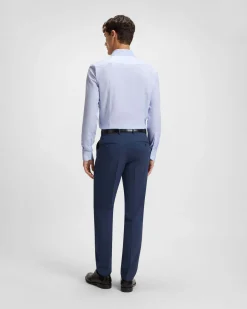 Camicia Spread Boss in twill di puro cotone a righine bianche e azzurre con colletto aperto alla francese