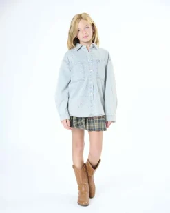 Camicia To be Too in denim in puro cotone a lavaggio chiaro con strass