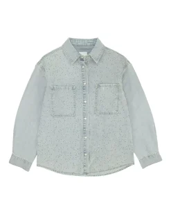 Camicia To be Too in denim in puro cotone a lavaggio chiaro con strass