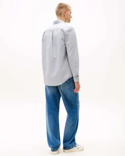 Camicia Tommy Jeans blu con colletto button-down in oxford di cotone con logo flag ricamato sul petto