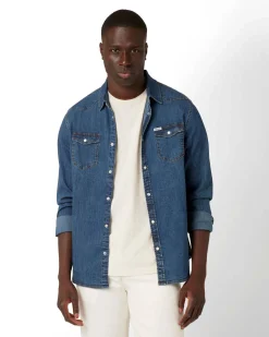Camicia western Guess in denim di cotone elasticizzato con tasche frontali