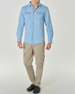 Camicia western in denim di puro cotone lavaggio bleach washed