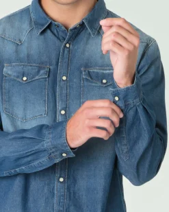 Camicia western My Stuff in denim di puro cotone lavaggio medio stone washed