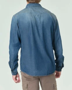 Camicia western My Stuff in denim di puro cotone lavaggio medio stone washed