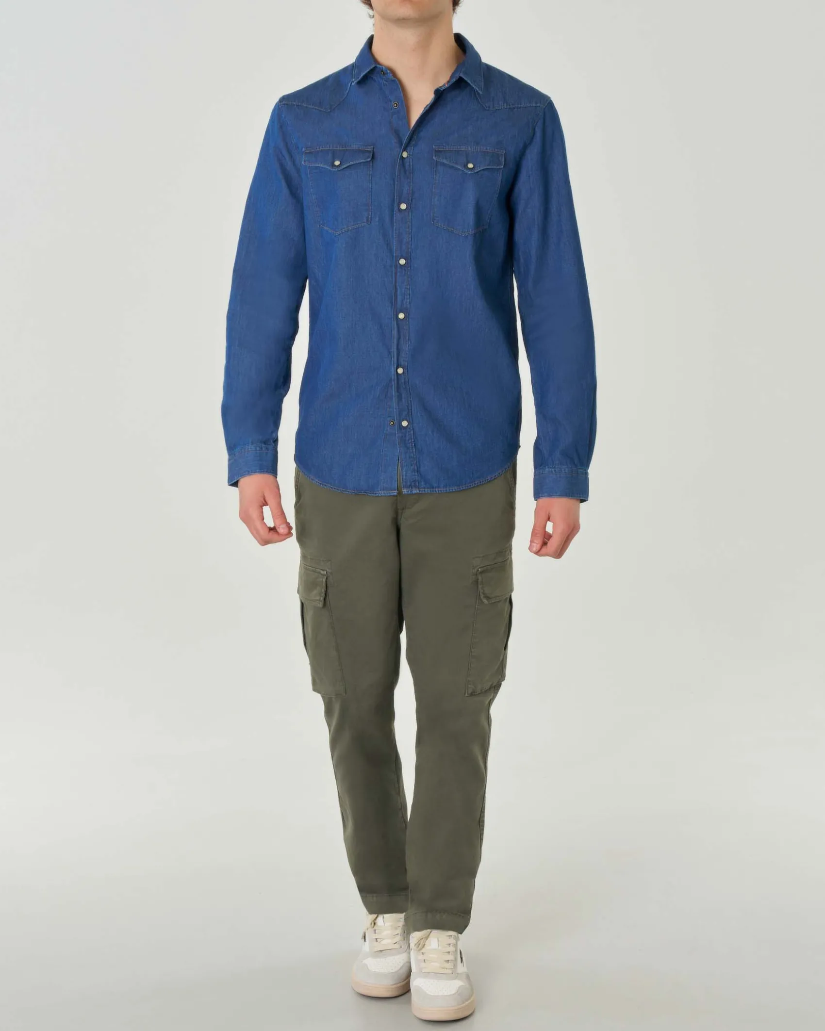Camicia western My Stuff in denim di puro cotone lavaggio medio stone washed