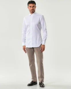 Camicia Xacus bianca in twill di puro cotone tailor-fit