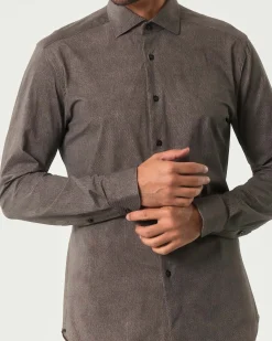Camicia Xacus marrone in tessuto tecnico active a trama diagonale