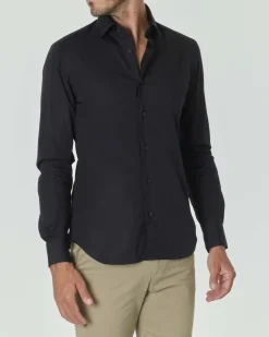 Camicia Xacus nera in popeline di cotone stretch slim-fit