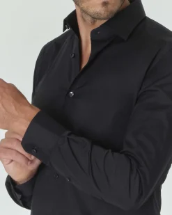 Camicia Xacus nera in popeline di cotone stretch slim-fit
