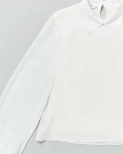 Camicietta Elsy bianca in crêpe a maniche lunghe con colletto classico