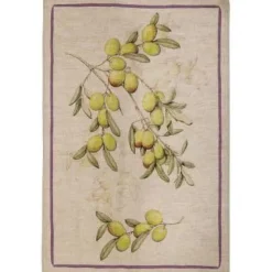 Canovaccio Aida in lino beige con stampa leccino e riquadro viola