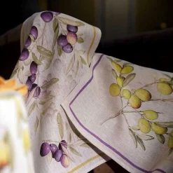 Canovaccio Aida in lino beige con stampa morellino e riquadro giallo