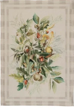 Canovaccio Ballotte in lino beige con stampa castagne verde