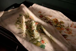 Canovaccio Ballotte in lino beige con stampa castagne verde