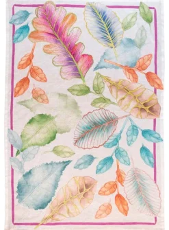 Canovaccio Foliage in lino bianco con stampa fogliame multicolor