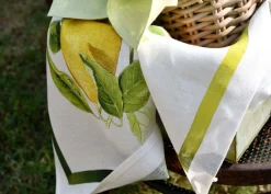 Canovaccio Limoncello in lino bianco con stampa limoni e controno verde