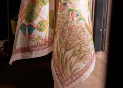 Canovaccio Papyro in lino bianco con stampa piante esotiche verde