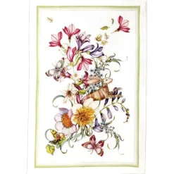 Canovaccio Semiramide in lino bianco con stampa leporello multicolor