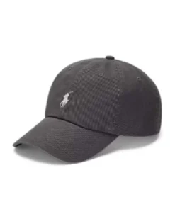Cappellino nero delavè Polo Ralph Lauren in cotone con logo ricamato sul frontino a contrasto di colore